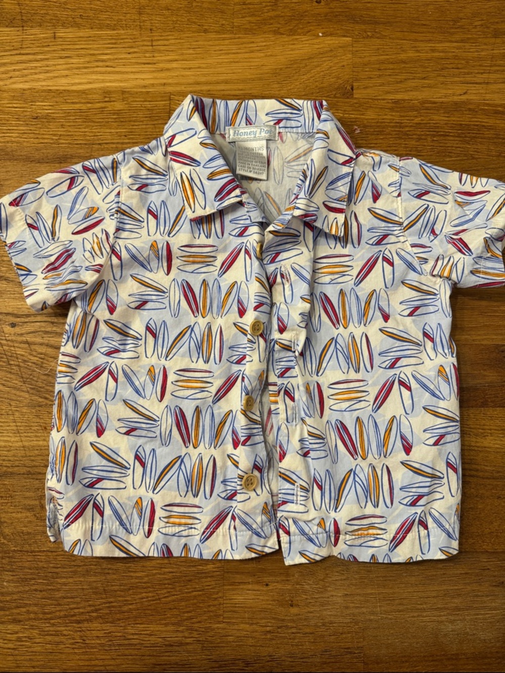 Kids White Short-Sleeve Surfboard Button-Down Shirt by HoneyPot